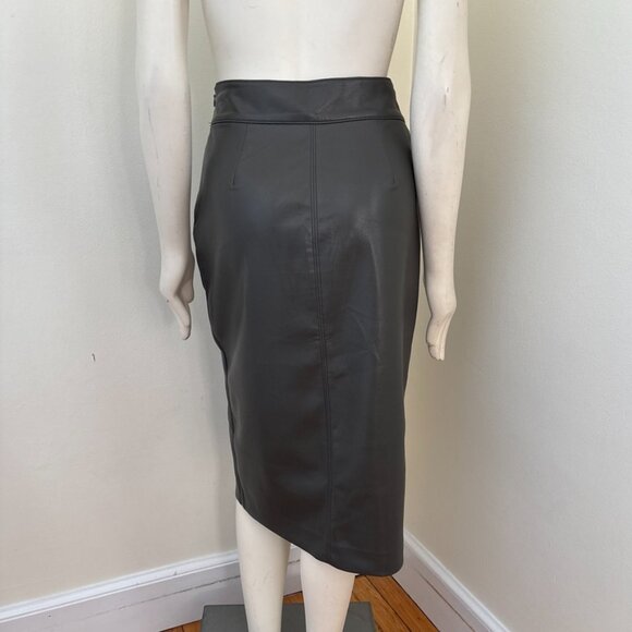 ELIE TAHARI Front Slit Faux Leather Midi Pencil Skirt in Olive Brown SZ 8 - Picture 6 of 11